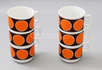 Zsolnay modern mintás 6 darab csésze, jelzett, használati nyommal, m: 7,5 cm