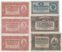 1920. 1K + 2K (3x, ebből 1db csillagos sorszámmal) + 10K + 20K T:F,VG, közte egy XF
