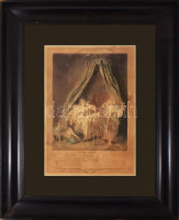 Üvegezett fa képkeret, benne színezett metszettel, belső: 44x34 cm, külső méret: 55,5x45,5 cm