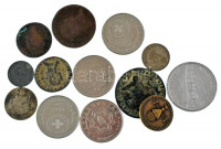 Vegyes, 13db-os, főleg érméből álló tétel, benne Ausztria 1864A 10kr Ag Ferenc József gyenge állapotban + 1868. 20kr Ag Ferenc József + Madarassy Walter (1909-1994) 1938. XXXIV. Eucharisztikus Világkongresszus bronz jelvény (23mm)