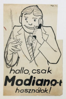 Kézdi-Kovács Elemér (1898-1976): Hallo, csak Modiano-t használok! 1920-as évek plakátterv
