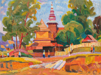 Glück Gábor (1912 – 1983): Kárpátaljai falurészlet, 1973
