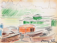 Vaszary János (1867-1939): Kikötő a Duna-korzón, 1930-as évek