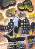 Scheiber Hugó (1873-1950): Városkép hajóval