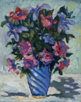 Baráth Pál (1950): Lila virágcsendélet, 2014