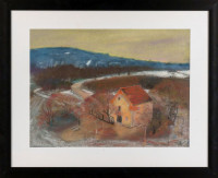Petre Mária (1957-): Gercse templom (2024) pasztellkréta festmény 30x40 cm