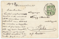 SZOLNOK 1908. Régi képeslap, Gorove utca, Monszpart Ferencz kereskedése a Fekete Medvéhez, Levoczky és Fuchs Manó üzlete, Gettler Izidor sorsjegy-irodája, magyar zászlók